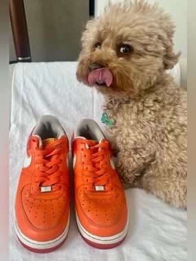 Nike Orange Leather Air Force XXV Sneakers with Red Outsole 
Size 9.5